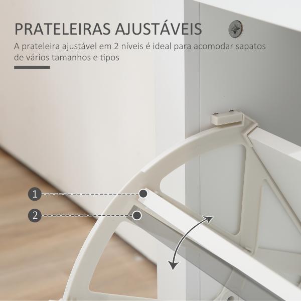 Sapateira Estreita de Entrada com 2 Gavetas Abatíveis Prateleiras Ajustáveis para 12 Pares de Sapatos 79x23x90,5 cm Branco
