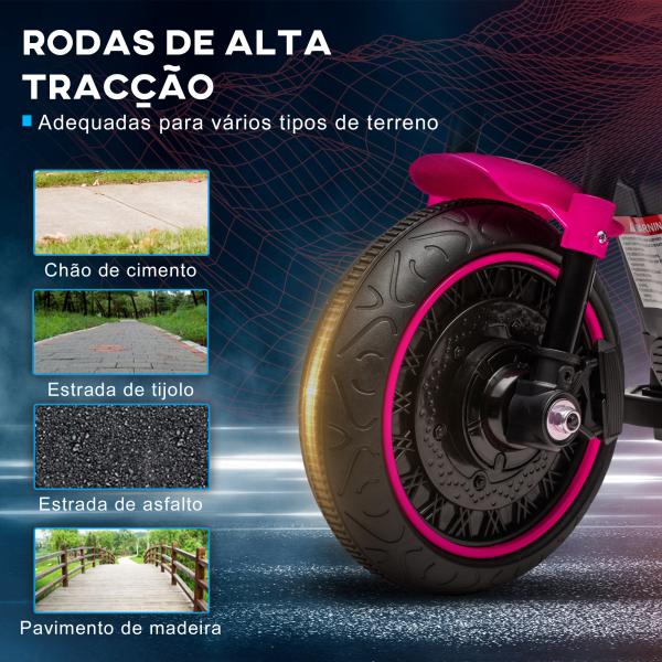 Motocicleta Elétrica para Crianças de 18 - 36 Meses com Bateria 6V Farol e Rodas Auxiliares Removíveis 76x42x57 cm Rosa