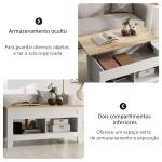 Mesa de Centro com Bancada Elevável 2 Compartimentos Abertos Bancada de Madeira 105x50x49 cm Branco e Madeira