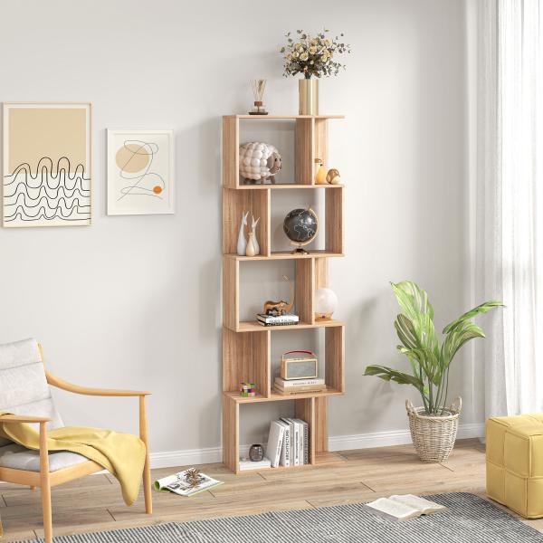 Estante para Livros Estante Alta de Parede com 5 Níveis em Forma de S Desenho Moderno 60x24x184,5 cm Madeira