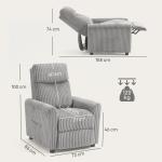 Poltrona Relax Reclinável Manual Estofada em Veludo com Apoio para Pés 73x86x100 cm Cinzento