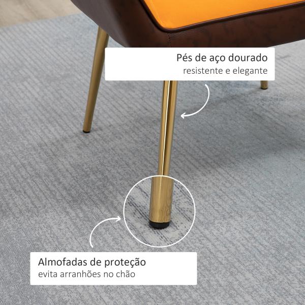 Poltrona de Sala de Estar Estofada em Couro Sintético e Veludo com Apoios para os Braços Pés Dourados 64x62x72,5 cm Amarelo