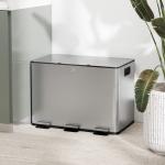 Balde de Lixo de Cozinha com 3 Compartimentos 3x10L com Pedais Tampas com Fechamento Suave e Cubo Amovível Prata
