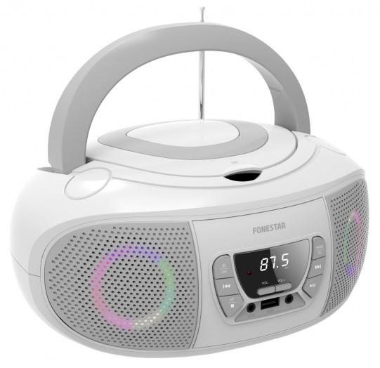 Rádio FM 2x 6.5W c/ MP3/CD/USB/Aux + Efeitos LED (Branco) - FONESTAR