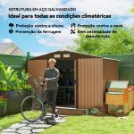 Abrigo de Jardim Exterior 4,83 m² 277x195x192 cm Abrigo e Jardim Metálico para Armazenamento de Ferramentas com Base Incluída e 4 Janelas Castanho