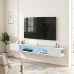 Móvel de TV Suspenso com Luzes LED e Estantes Abertas para Televisão até 75'' 177,8x30x18 cm Branco