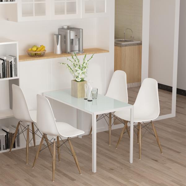 Mesa Sala de Jantar de Cristal Mesa Retangular para 4 - 6 pessoas com Pés de Metal Multifuncional para Cozinha 120x60x75cm Branco