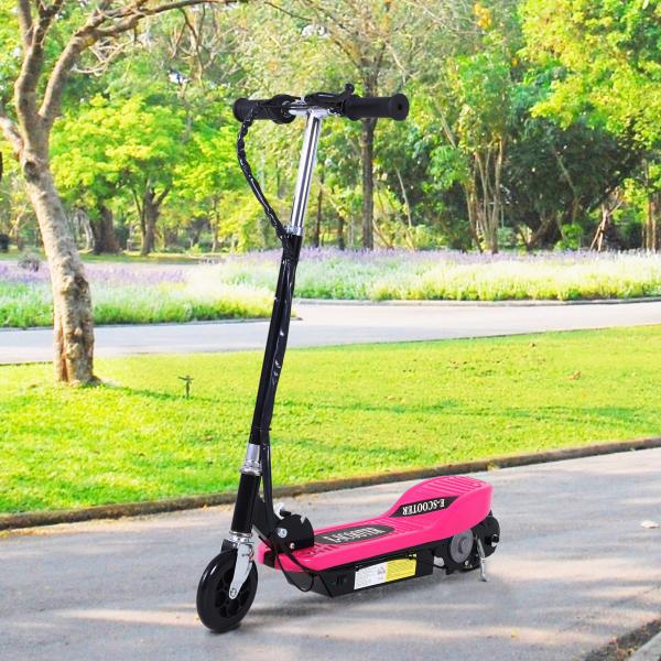 Trotinete Elétrica Dobrável para Crianças e Adolescentes acima de 7 Anos Velocidade de 10km/h Trotinete Elétrica com Guiador Ajustável e Freios Carga Máxima 50kg 78x37x89 - 95cm Rosa