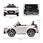 Carro Elétrico Audi TT para Crianças acima de 3 Anos com Controlo Remoto Música e Luzes Bateria 12V 102x60x44 cm Branco