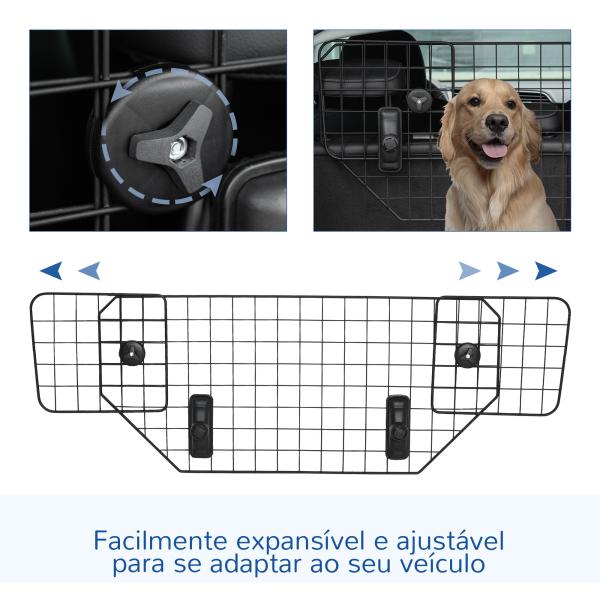 Grade de Segurança de Carro para Cães Universal Grade de Segurança para Cães com Largura Ajustável 90 - 120x40,5cm Preto