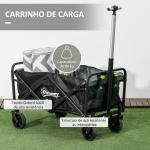 Carrinho de Transporte Carrinho Dobrável com 4 Rodas Capacidade 70 L Carga 80 kg para Jardim Praia Campismo Preto