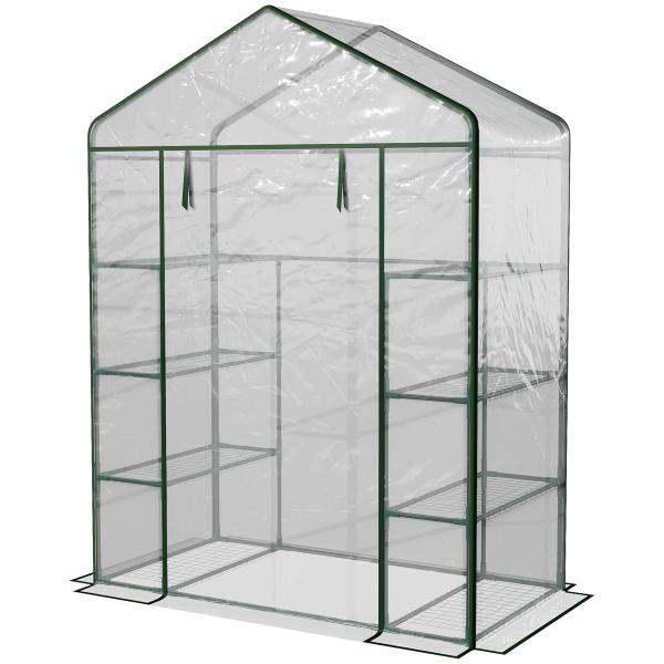 Estufa de Jardim com 8 Prateleiras Cobertura de PVC e Estrutura de Aço 143x73x195 cm Transparente e Verde