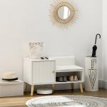 Banco Sapateira com Compartimento Aberto e Almofada Acolchoada para 4 Pares de Sapatos 80x33x49cm Branco