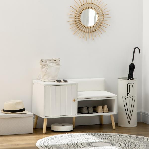 Banco Sapateira com Compartimento Aberto e Almofada Acolchoada para 4 Pares de Sapatos 80x33x49cm Branco