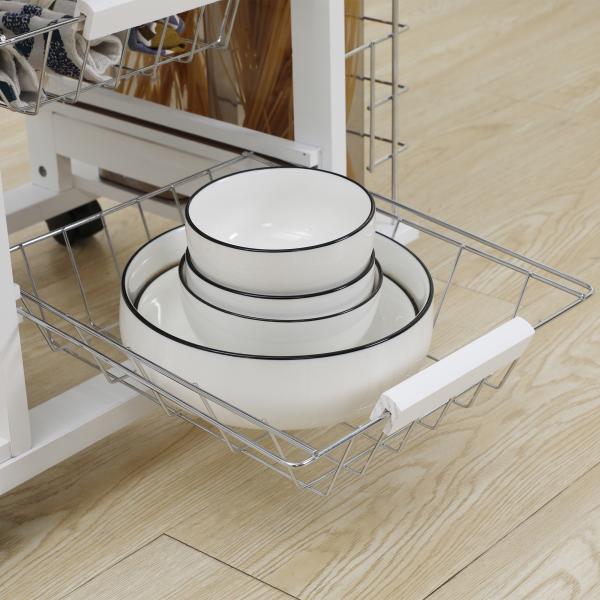 Carrinho de Cozinha com Rodas Gaveta 4 Cestas de Metal e 4 Suportes para Temperos Laterais 57x37x83cm Branco