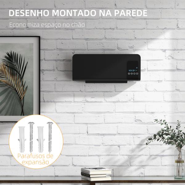 Aquecedor Elétrico de Parede 1000W/2000W 54,5x12x21,5 cm Preto