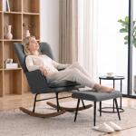 Conjunto de Poltrona Baloiço com Apoio para os Pés Poltrona Relax com Almofada Acolchoada e Anti - Tombo 64x89x90 cm Cinza