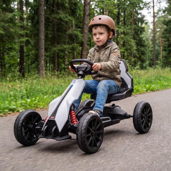 Go Kart Elétrico para Crianças Kart a Bateria 12V Velocidade Ajustável 3 - 5 km/h e Cinto de Segurança 100x58x58,5 cm Branco