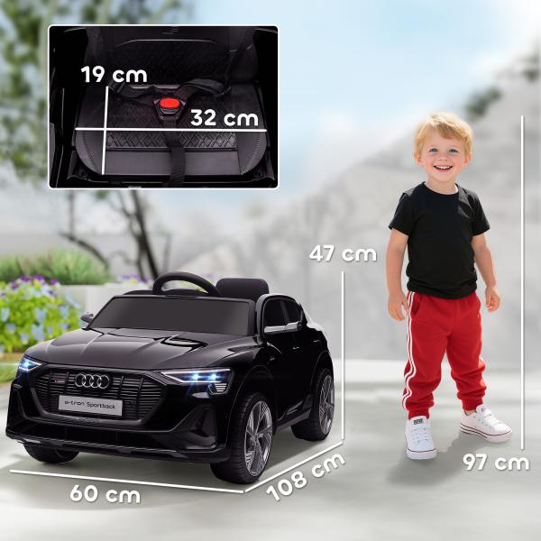 Carro Elétrico Audi E - Tron 12V com Faróis Buzina Música MP3 TF USB e Abertura da Porta 3 - 8km/h 108x60x47 cm Preto