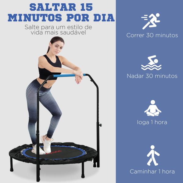 Trampolim Fitness Ø102 Trampolim Dobrável com Pega Ajustável em 4 Níveis Estrutura de Aço Azul