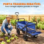 Carrinho de Transporte Dobrável para Jardim com Guiador Telescópico Capacidade 100 kg 99x57x77 - 100 cm Azul Escuro