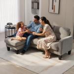Sofá Chaise Longue Sofá em Forma de L Estofado em Poliéster Sofá de Canto Reversível 186x130x84 cm Marrom Acizentado