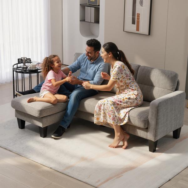 Sofá Chaise Longue Sofá em Forma de L Estofado em Poliéster Sofá de Canto Reversível 186x130x84 cm Marrom Acizentado