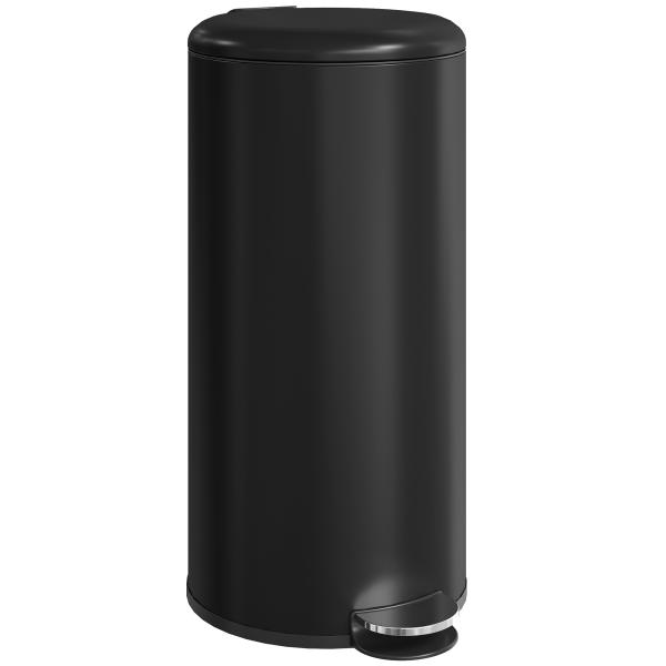 Caixote do Lixo de Cozinha 30L com Pedal, Tampa de Fecho Suave e Balde Interior Removível, Preto