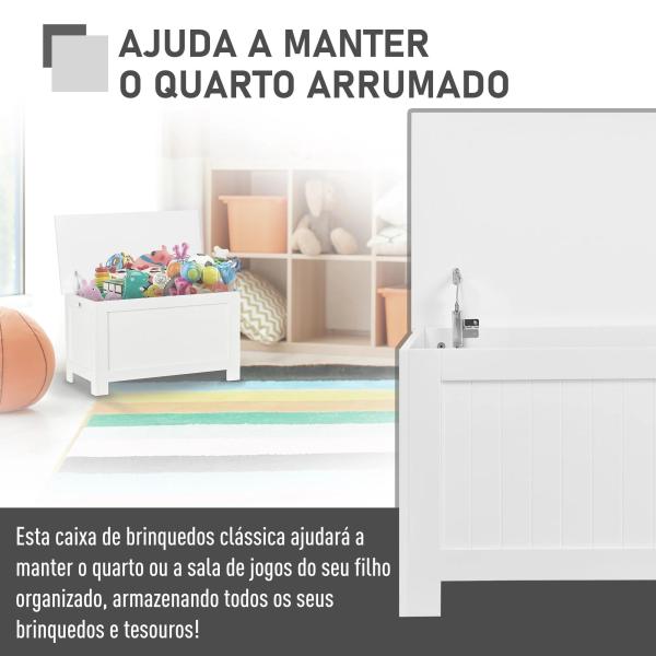 Baú de Armazenamento de Madeira Baú de Arrumação com Dobradiça de Segurança Carga Máxima 20 kg 81x40x46 cm Branco