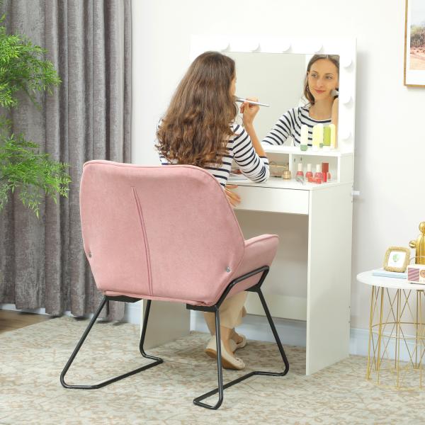 Poltrona Sala de Estar Moderna Poltrona de Leitura com Assento Largo e Acolchoado Estofada em Veludo Pés de Metal 70x67,5x87 cm Rosa