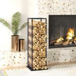 Suporte para Lenha Metálico para Lareira com Base Elevada Capacidade de 100 kg 33x33x110 cm Preto