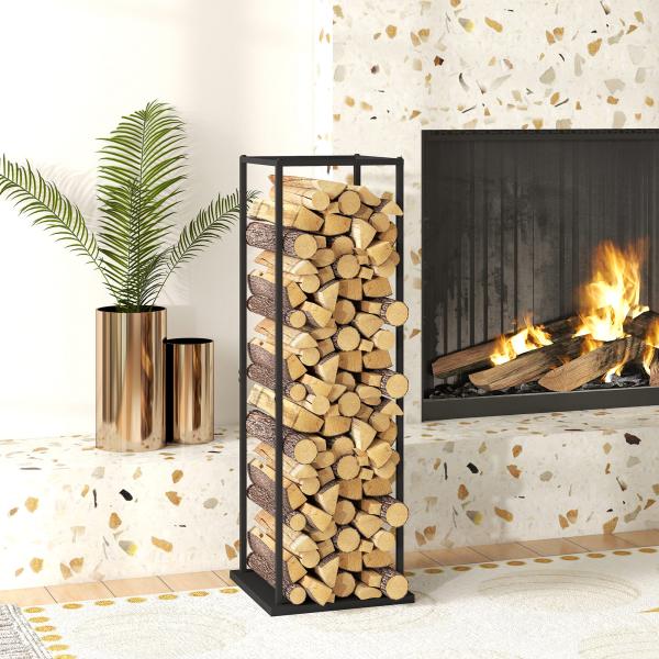 Suporte para Lenha Metálico para Lareira com Base Elevada Capacidade de 100 kg 33x33x110 cm Preto