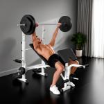 Banco de Musculação Multifuncional Inclinável com Suporte para Barra Ajustável Extensão de Pernas Curl de Predicador 180x134x113 - 136 cm Preto