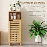Armário de Casa de Banho Estreito Móvel Auxiliar de Casa de Banho com Porta de Ripas Prateleira Aberta 60x30x108 cm Madeira