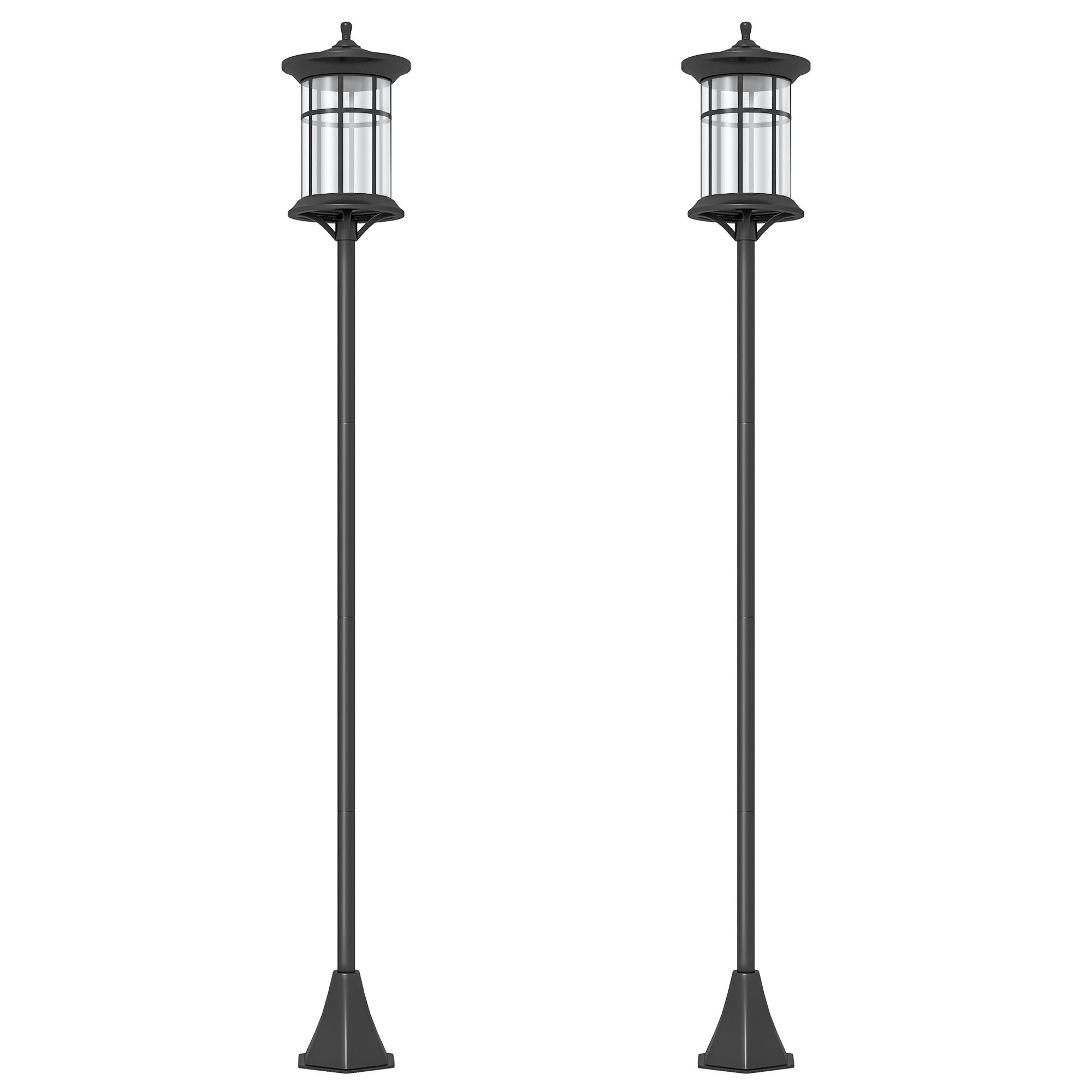 2 Candeeiros Solares de Exterior com Painel Solar Acendimento Automático Impermeável IP44 23,5x23,2x184 cm Preto