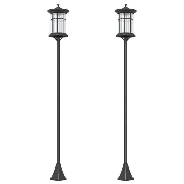 2 Candeeiros Solares de Exterior com Painel Solar Acendimento Automático Impermeável IP44 23,5x23,2x184 cm Preto