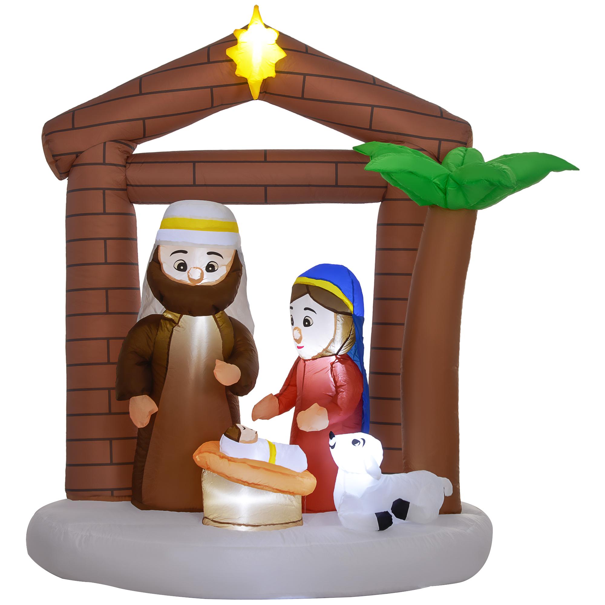 Presépio Insuflável de Natal Decoração Insuflável Natalícia com Luzes LED e Insuflador para Exterior 150x90x185 cm Multicor