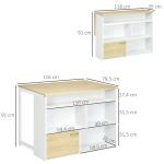 Mesa Alta Extensível com Lateral Dobrável Mesa de Bar com Compartimentos de Armazenamento e 1 Armário 116x79,5x91 cm Branco