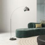 Candeeiro de Pé em Forma de Arco com Altura e Comprimento Ajustáveis com Interruptor de Pé 110 - 115x30x170 - 180 cm Prata e Preto