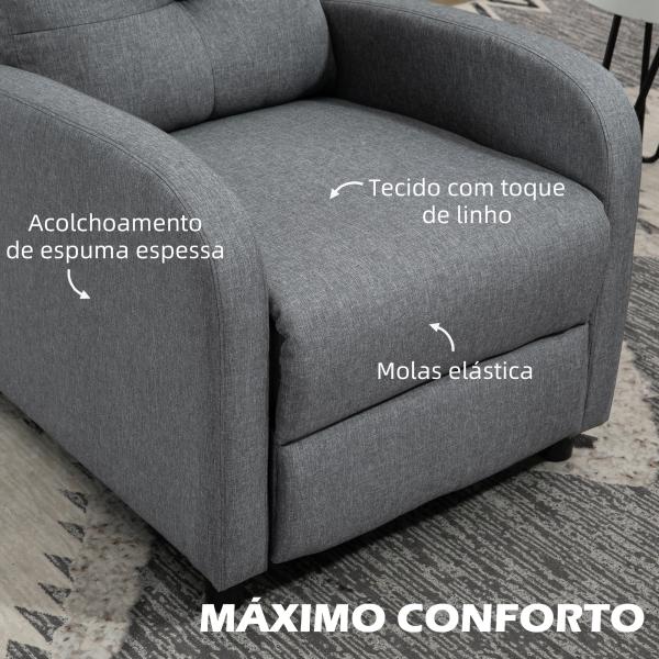 Poltrona Relax Reclinável até 155° Poltrona Reclinável Manual Estofado para Pessoas com Altura Inferior 195 cm 67x87x98 cm Cinza
