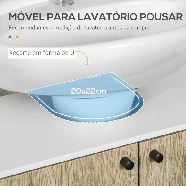 Móvel para Lavatório Pousar de Madeira com 2 Portas Prateleira e Pés de Aço 60x30x60cm Carvalho e Branco
