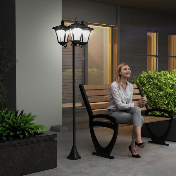 Candeeiro Solar de Jardim com 3 Luzes LED Impermeável IP44 Sensor de Noite Candeeiro de Exterior 51,5x47x182,5cm Preto