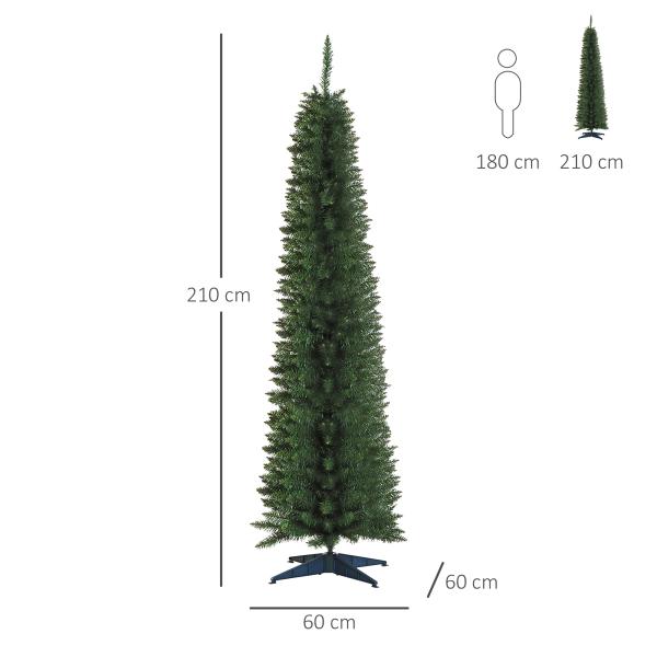 Árvore de Natal Artificial 210cm Ignífugo com 499 Pontas de Ramo PVC Decoração de Natal para Interiores Verde