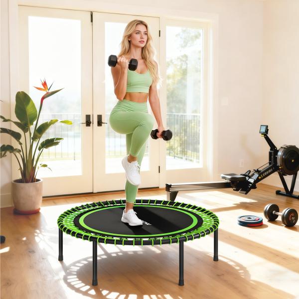 Trampolim de Fitness Adultos Ø114 cm com Estrutura de Aço Reforçada para Treino de Pernas Corpo Verde e Preto