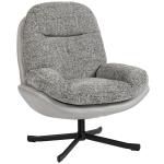 Poltrona Giratória Moderna com Base Cruzada Estofada em Chenille e Couro PU Assento Largo Duplo Pernas de Aço 78x95x99 cm Cinza