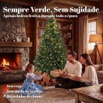 Árvore de Natal 210 cm com 350 Luzes LED, 11 Modos, Controlo Remoto e Base Dobrável em Aço, Verde