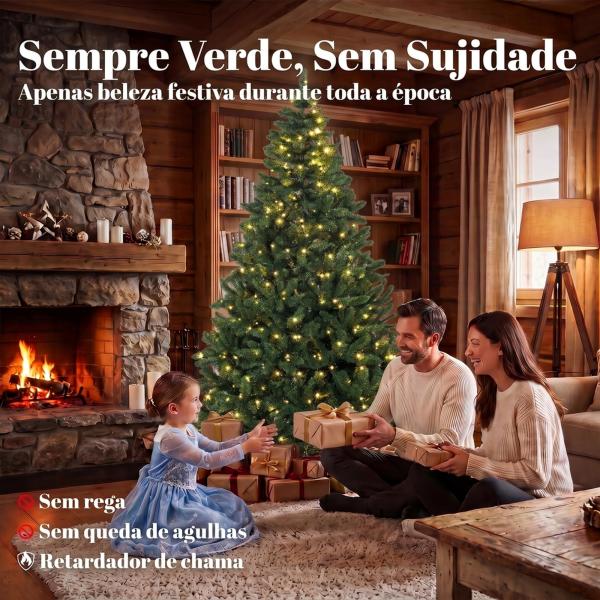 Árvore de Natal 210 cm com 350 Luzes LED, 11 Modos, Controlo Remoto e Base Dobrável em Aço, Verde