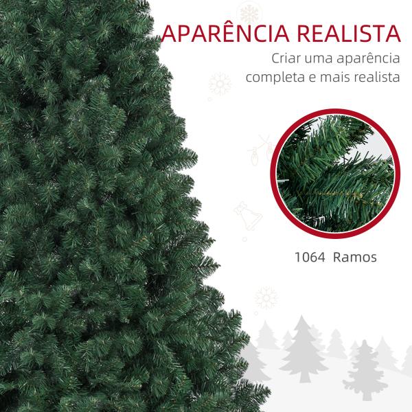 Árvore de Natal Artificial 210 cm com 1064 Ramos de Arame de Memória e Base Recolhível Árvore de Natal Verde