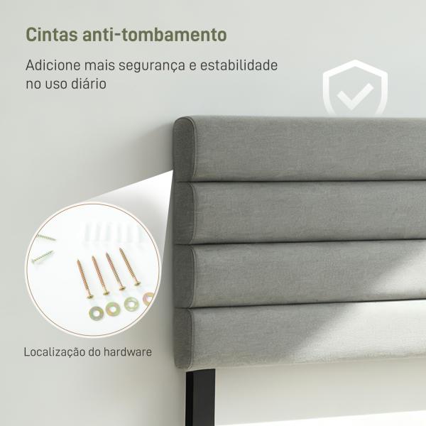 Cabeceira de Cama 140 cm Altura Ajustável em 3 Níveis 106/116/126 cm Estofada em Linho Cinza