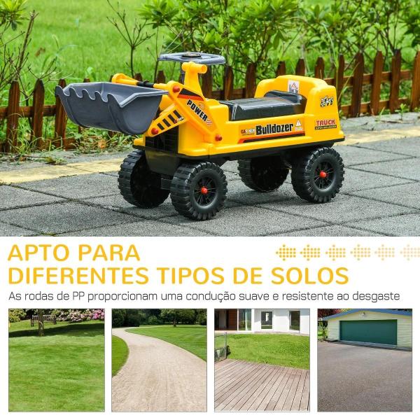Trator sem Pedais para Crianças de 2 - 3 Anos com Pá Escavadora Espaço de Armazenamento Oculto Volante e Buzina 70x26x37cm Amarelo